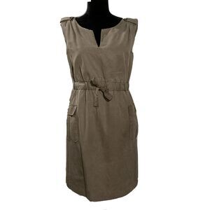 Urban Outfitters Dress SMALL‎ Taupe Shift Safari Cargo Pocket Lined Bow Tie